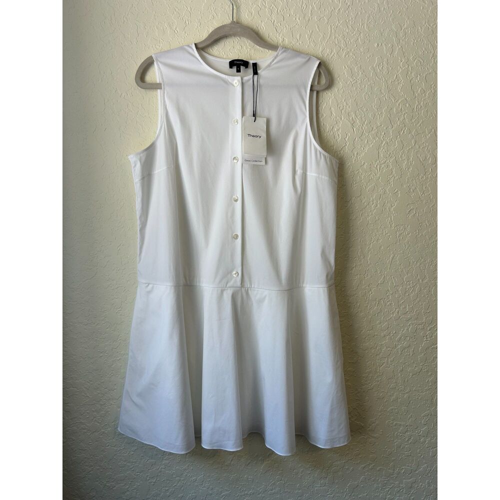 NWT Theory Good Cotton White Sleeveless Button Front Drop Waist Dress XL $395.00